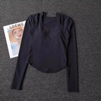 Black long sleeve yoga crop tops for women with stylish ribbed design and comfortable fit
