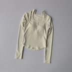Light beige long sleeve yoga crop tops for women with stylish design and soft fabric