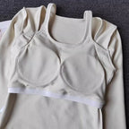 Beige long sleeve yoga crop tops for women with soft fabric and supportive design