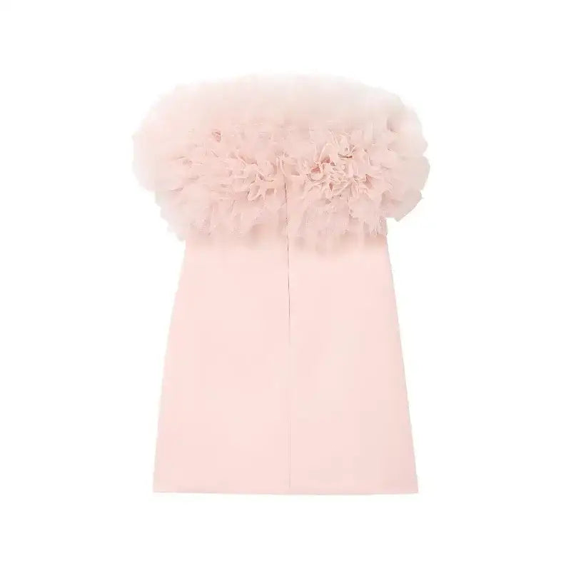 The Lady's Haven Boutique pink casual cocktail dress with fluffy ruffle neckline