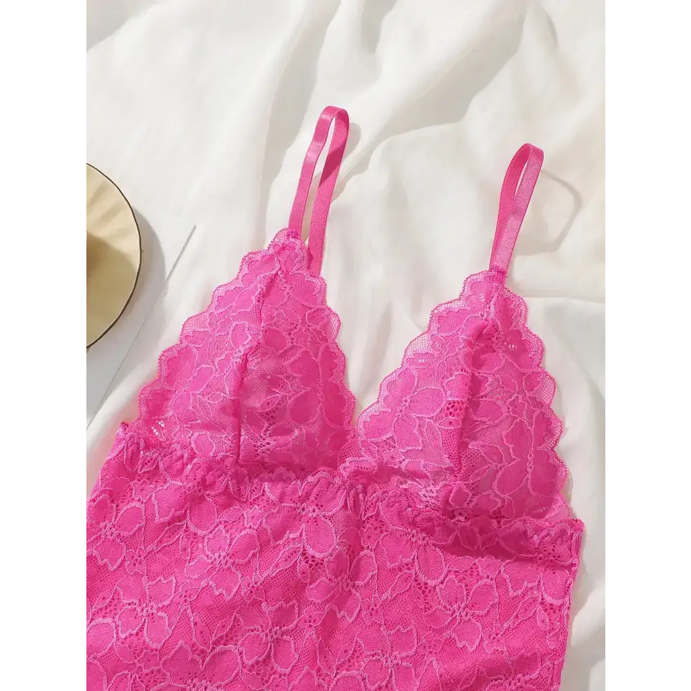 The Lady's Haven Boutique pink lace bralette and panties set with floral lace design and adjustable straps