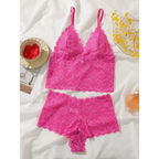 Pink lace bralette and panties set with floral pattern and adjustable straps from The Lady's Haven Boutique