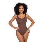 The Lady's Haven Boutique ribbed thong bodysuit shapewear in brown with adjustable straps