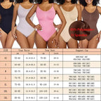 Ribbed thong bodysuit shapewear in multiple colors including black, white, pink, beige, and brown for women