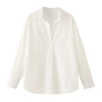 White spring long sleeve office shirt with classic collar and button-down front