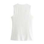 White sleeveless vest back view for summer office vest and shorts outfit from The Lady's Haven Boutique