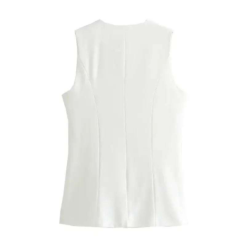 White sleeveless vest back view for summer office vest and shorts outfit from The Lady's Haven Boutique