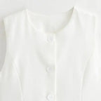 White sleeveless buttoned summer office vest and shorts outfit from The Lady's Haven Boutique