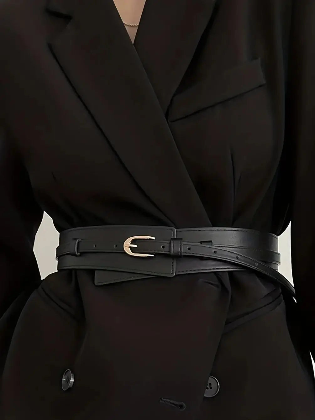 Stylish black vintage wide belt for women with a sleek buckle for versatile outfits