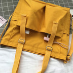Stylish yellow waterproof ladies handbag featuring adjustable straps and multiple pockets