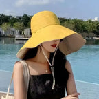 Wide Brim UPF 50 + Sun Hat Women Anti-UV Protection Hiking Fisherman Cap Fold Summer Solid Beach Hat 2024 Double sided