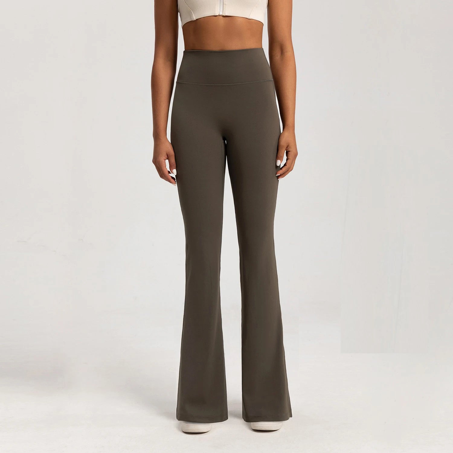 High-waisted olive wide leg sports leggings for comfort and style during workouts