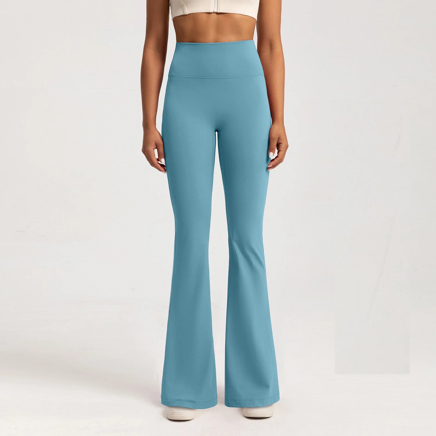Wide leg sports leggings in blue, perfect for workout sessions and casual wear