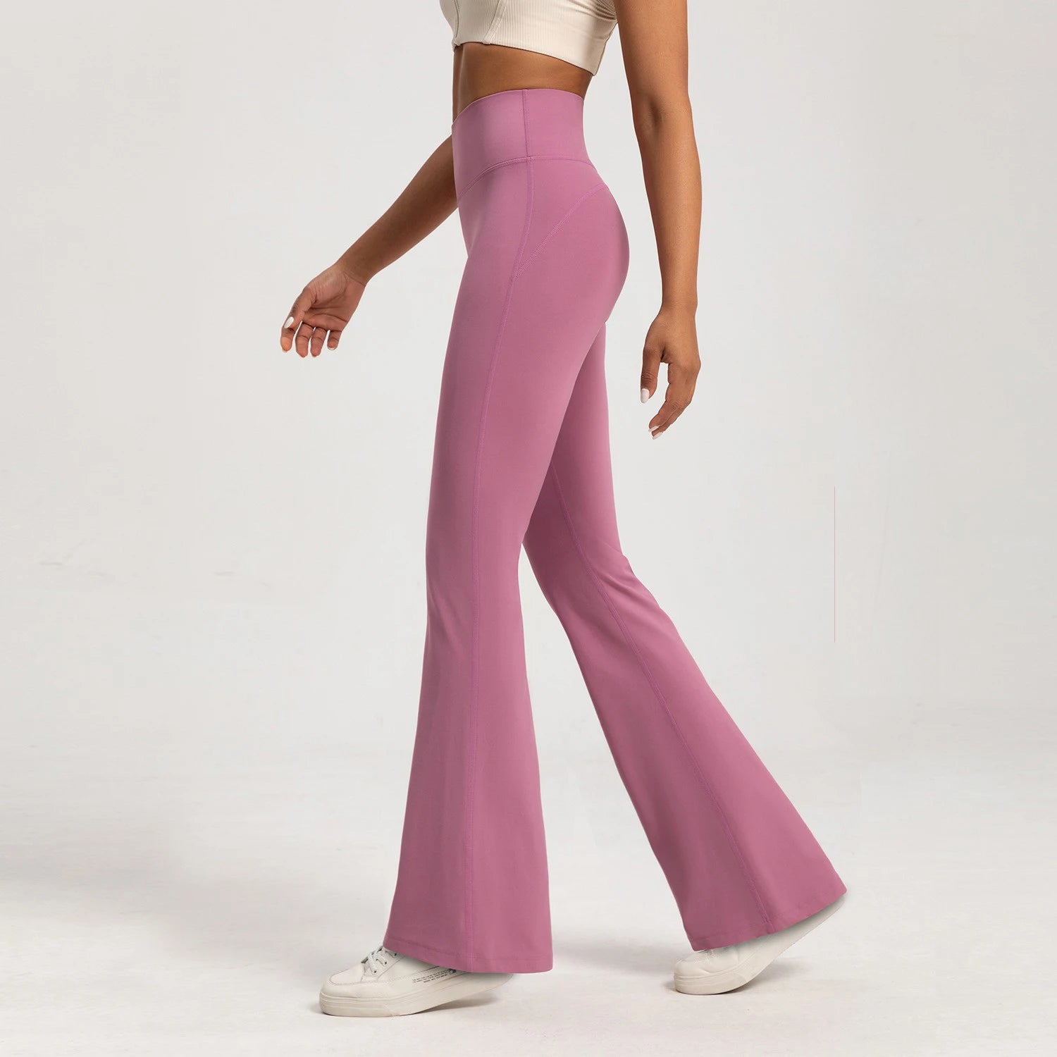 Stylish wide leg sports leggings in pink, perfect for activewear and casual outings
