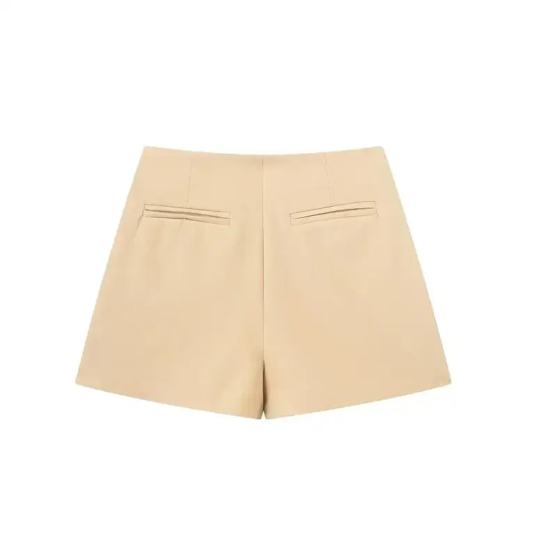 Beige fashionable skorts with sleek back pocket design from The Lady's Haven Boutique