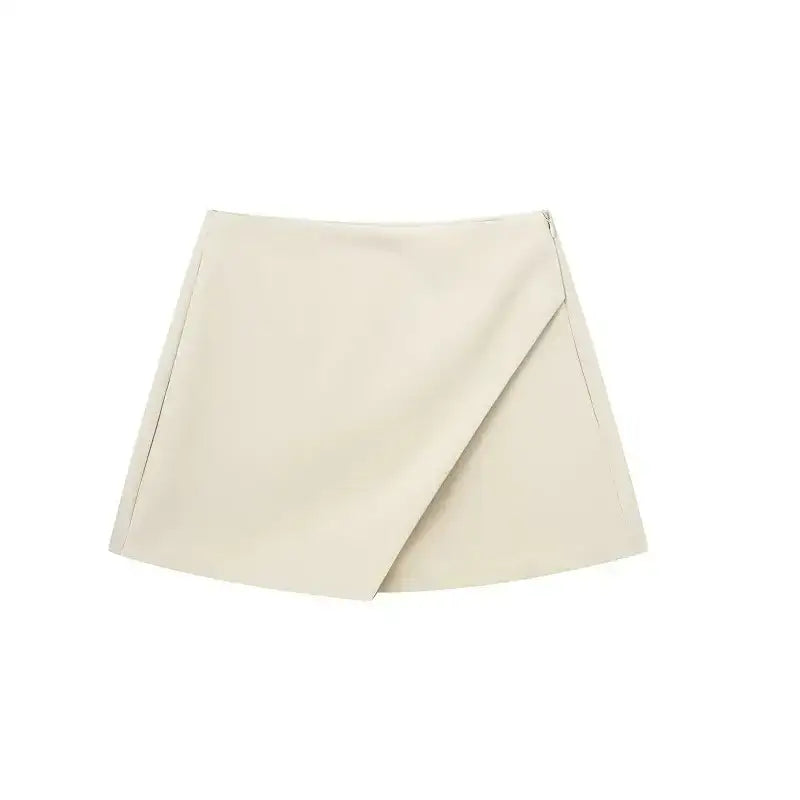 Beige fashionable skorts with a wrap design from The Lady's Haven Boutique