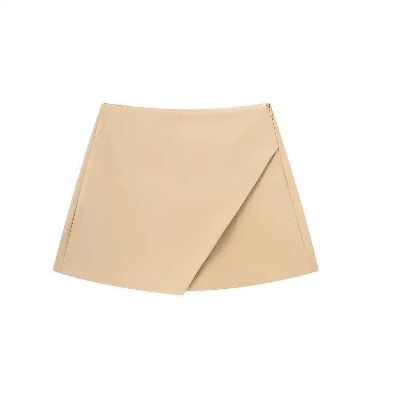 Beige asymmetrical fashionable skorts from The Lady's Haven Boutique with clean modern design