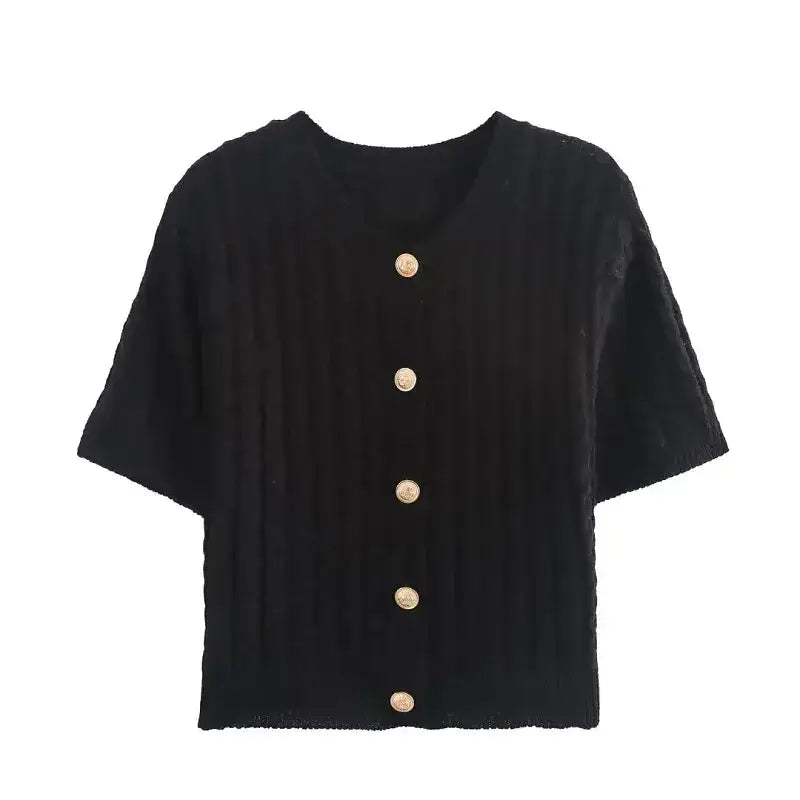 Women's Autumn Elegant Cropped Sweater Cardigan in black with button details for stylish layering