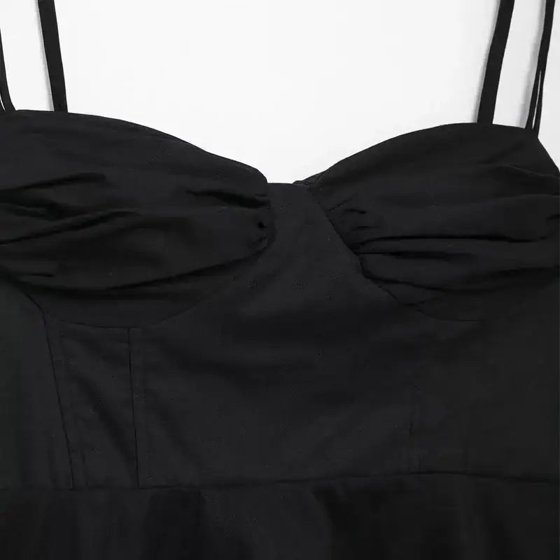 Black sexy bow backless slip top with ruched bust and thin shoulder straps from The Lady's Haven Boutique