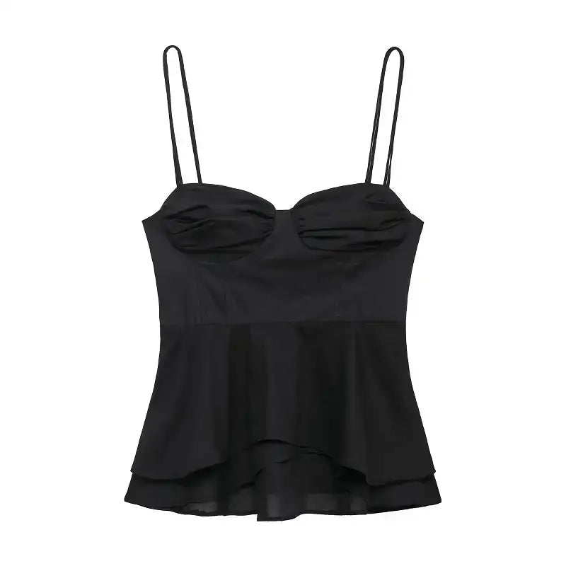 Black sexy bow backless slip top with thin straps and layered hem from The Lady's Haven Boutique