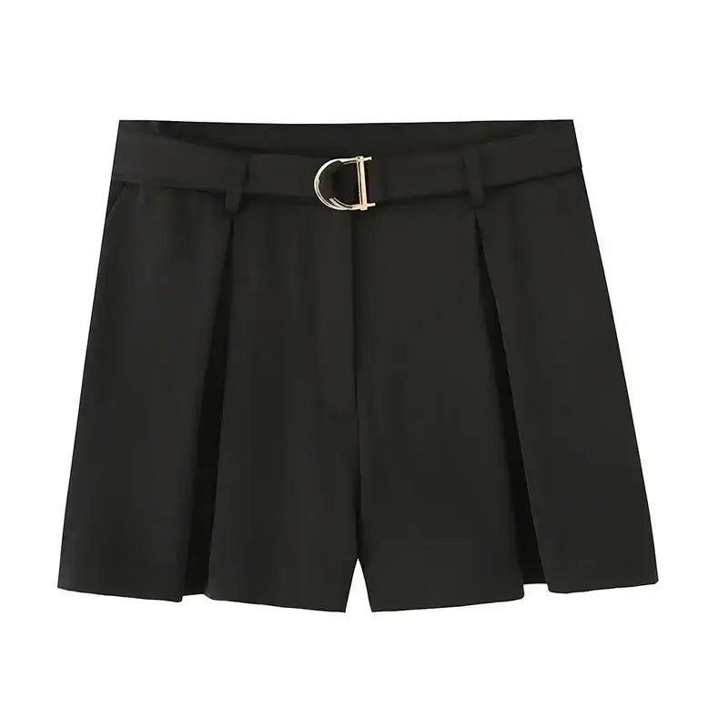Black high waisted shorts with belt and silver buckle from The Lady's Haven Boutique