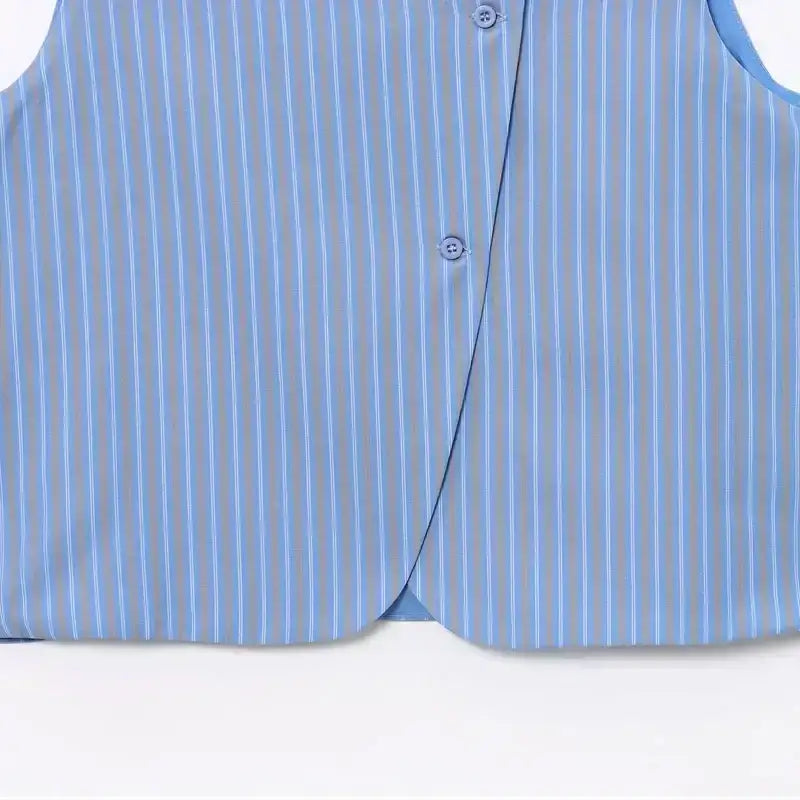 Blue striped sleeveless top detail from casual summer lounge set by The Lady's Haven Boutique