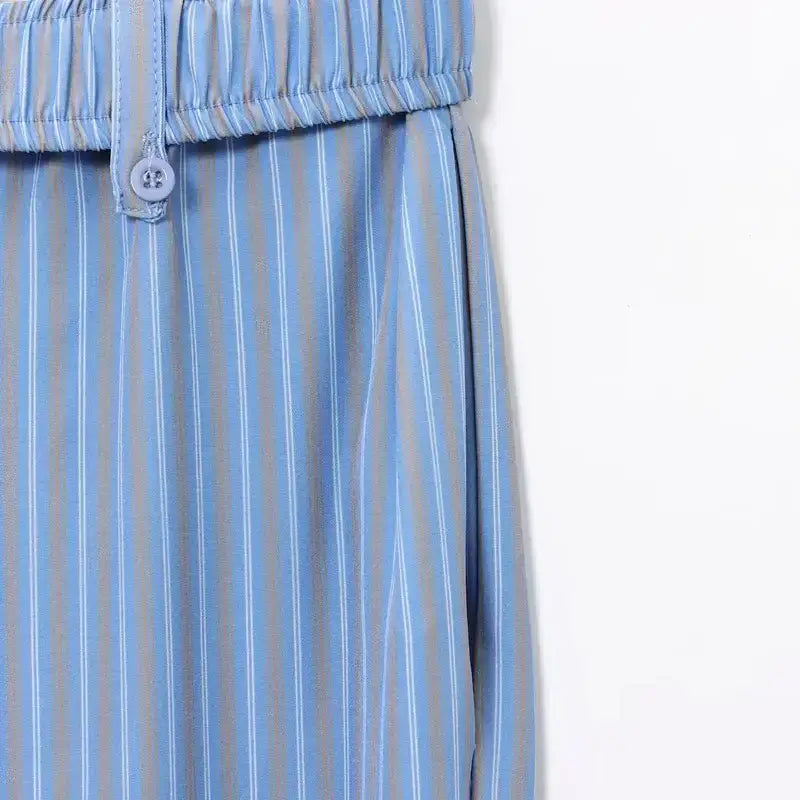 The Lady's Haven Boutique blue striped casual summer lounge set with elastic waistband and button detail