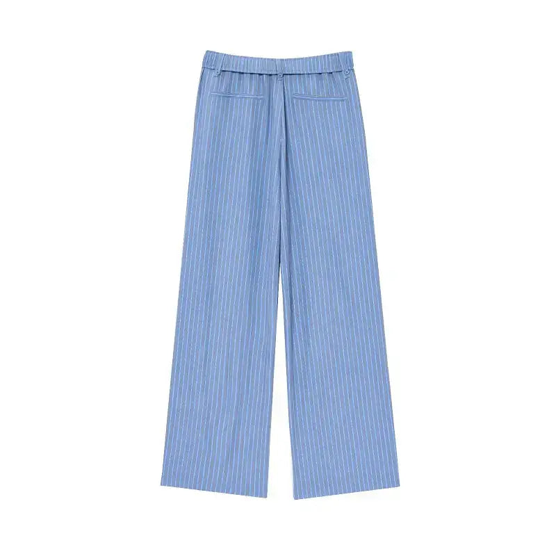 Blue striped wide-leg pants from casual summer lounge set by The Lady's Haven Boutique