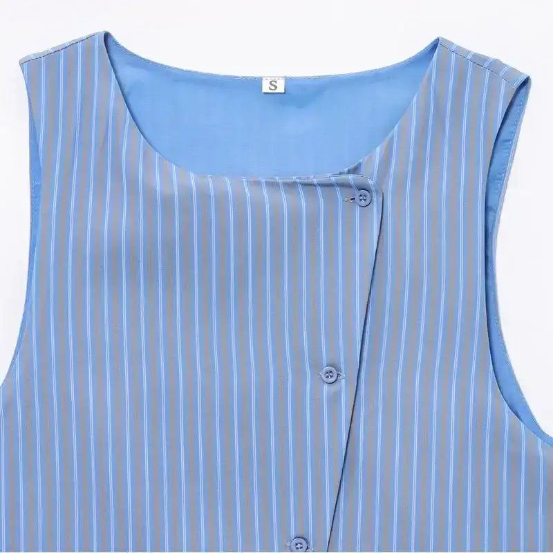 Striped sleeveless top from casual summer lounge set in blue and gray tones