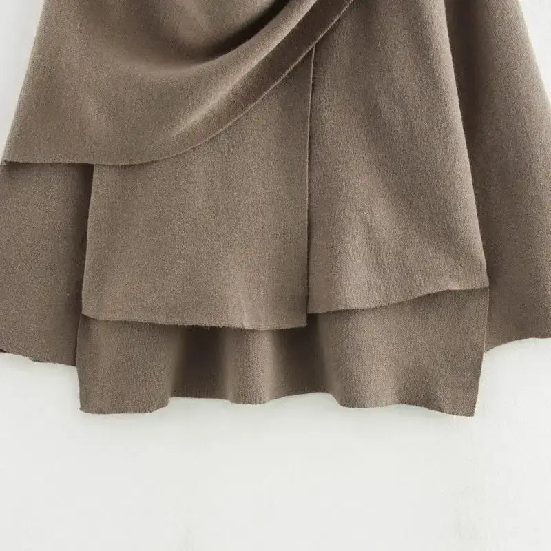 Soft brown long sleeve cardigan for ladies with layered fabric detail from The Lady's Haven Boutique