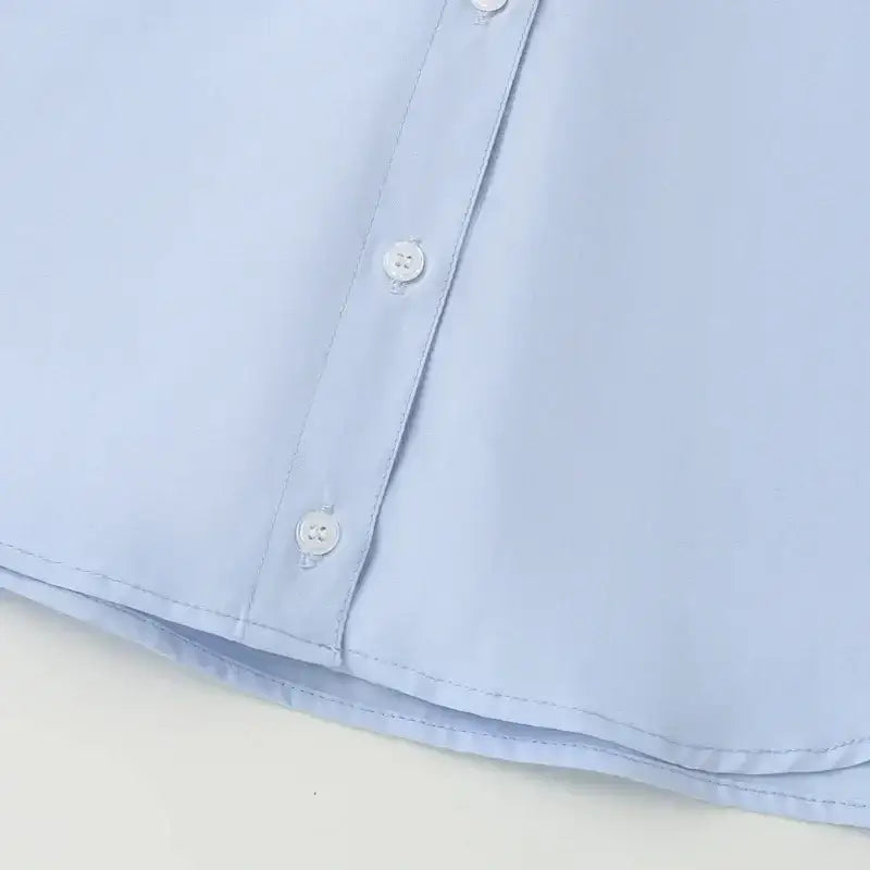 Light blue spring long sleeve office shirt with button details from The Lady's Haven Boutique