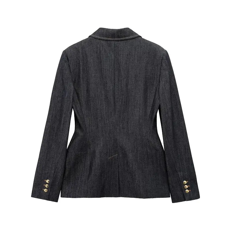 Women’s Elegant Denim Blazer Loose Single Breasted Coat - Blazers