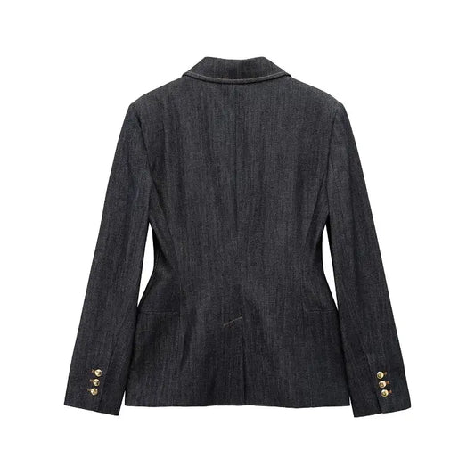Women’s Elegant Denim Blazer Loose Single Breasted Coat - Blazers