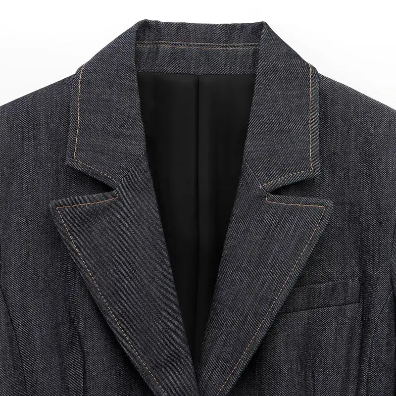 Women’s Elegant Denim Blazer Loose Single Breasted Coat - Blazers