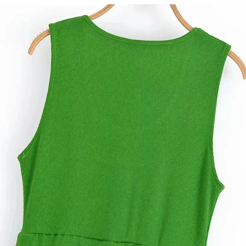 The Lady's Haven Boutique sleeveless green maxi dress with ribbed texture displayed on wooden hanger