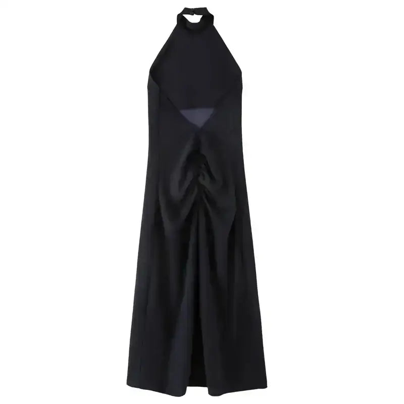 The Lady's Haven Boutique navy blue formal evening dress halter neck maxi dress with ruched detail