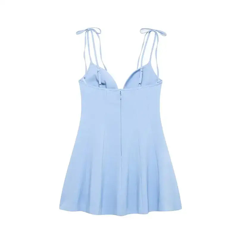 The Lady's Haven Boutique blue mini party dress with spaghetti straps and a flared skirt