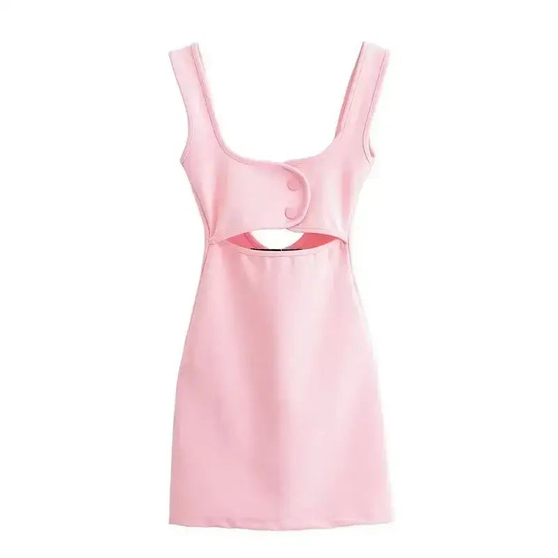 Pink mini slip dress with cutout detail and thick straps from The Lady's Haven Boutique