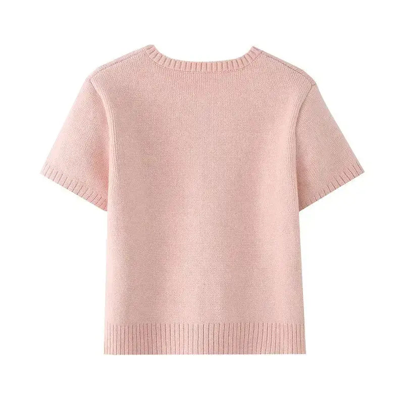 Light pink short sleeve fashion lightweight cardigan with ribbed hem and neckline from The Lady's Haven Boutique