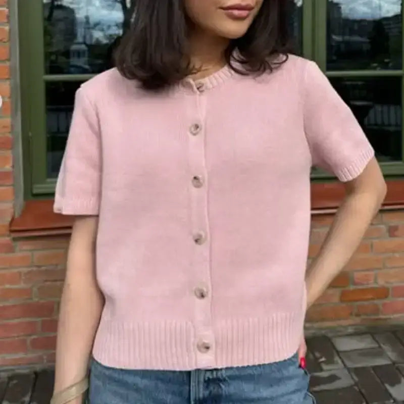 The Lady's Haven Boutique pink fashion lightweight cardigan with short sleeves and button front