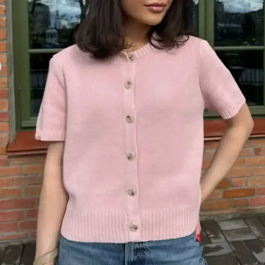 The Lady's Haven Boutique pink fashion lightweight cardigan with short sleeves and button front