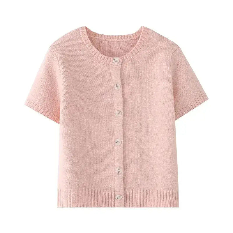 The Lady's Haven Boutique pink short sleeve button-up fashion lightweight cardigan