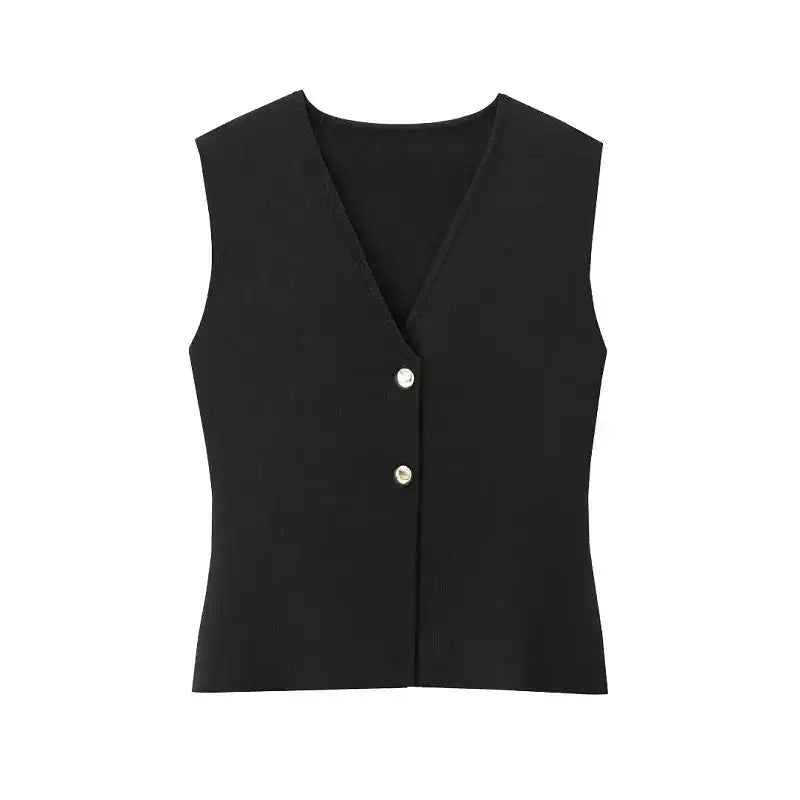 Black crop sweater vest with V-neck and two buttons from The Lady's Haven Boutique