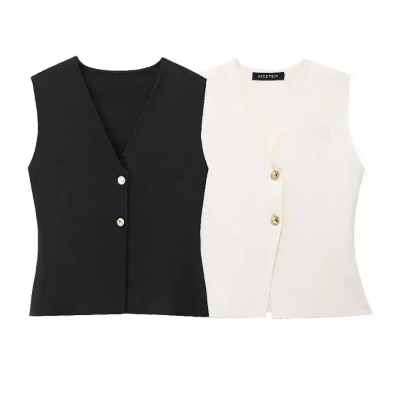 Black and white crop sweater vest with buttons from The Lady's Haven Boutique