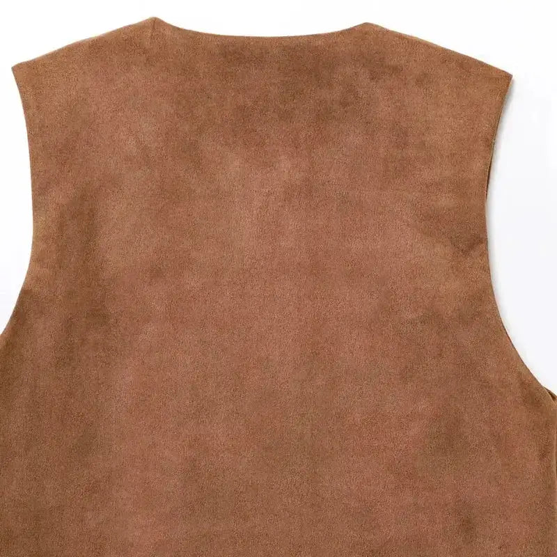 Brown suede texture close-up of spring summer cropped vest from The Lady's Haven Boutique