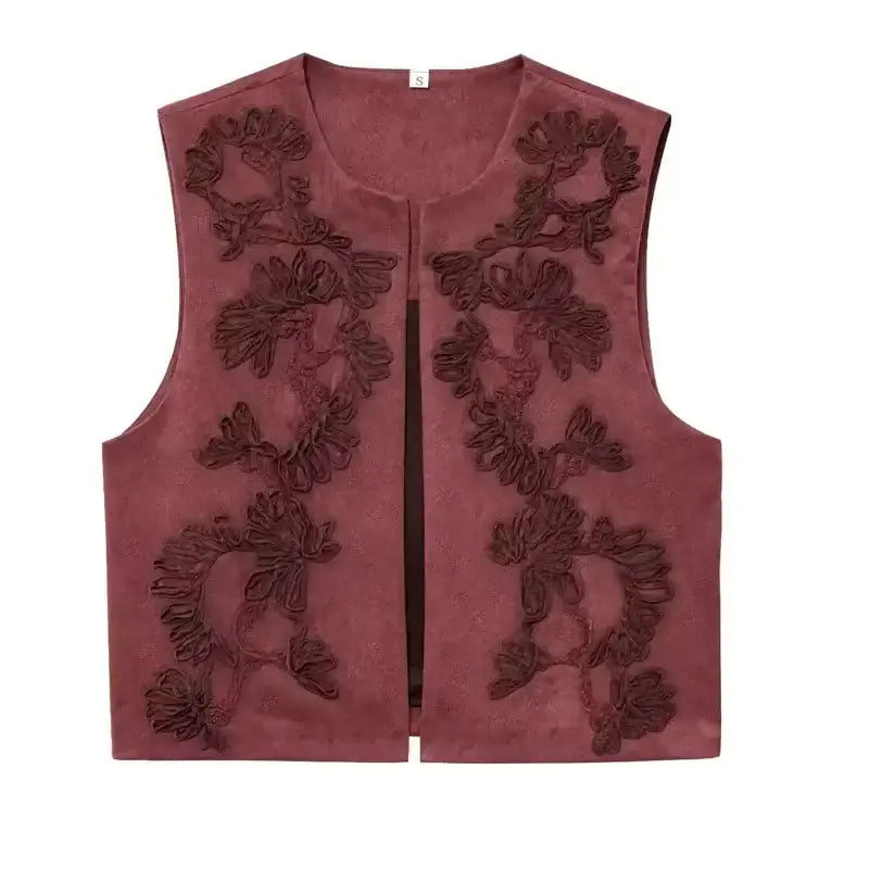 The Lady's Haven Boutique spring summer cropped vest in mauve with floral embroidery design