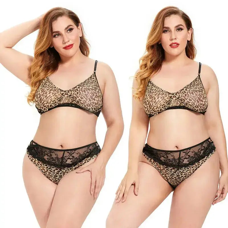 Womens Leopard Print Bra Set Lingerie Push Up Brassiere Lace Underwear Set Sexy Bandage Panties XL to 5XL
