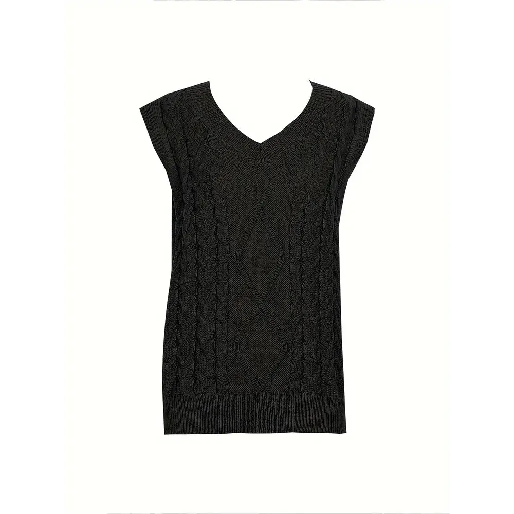 Women’s plus Size Preppy V-Neck Sweater Vest Solid Argyle Knit with Slight Stretch Comfortable Casual Wear