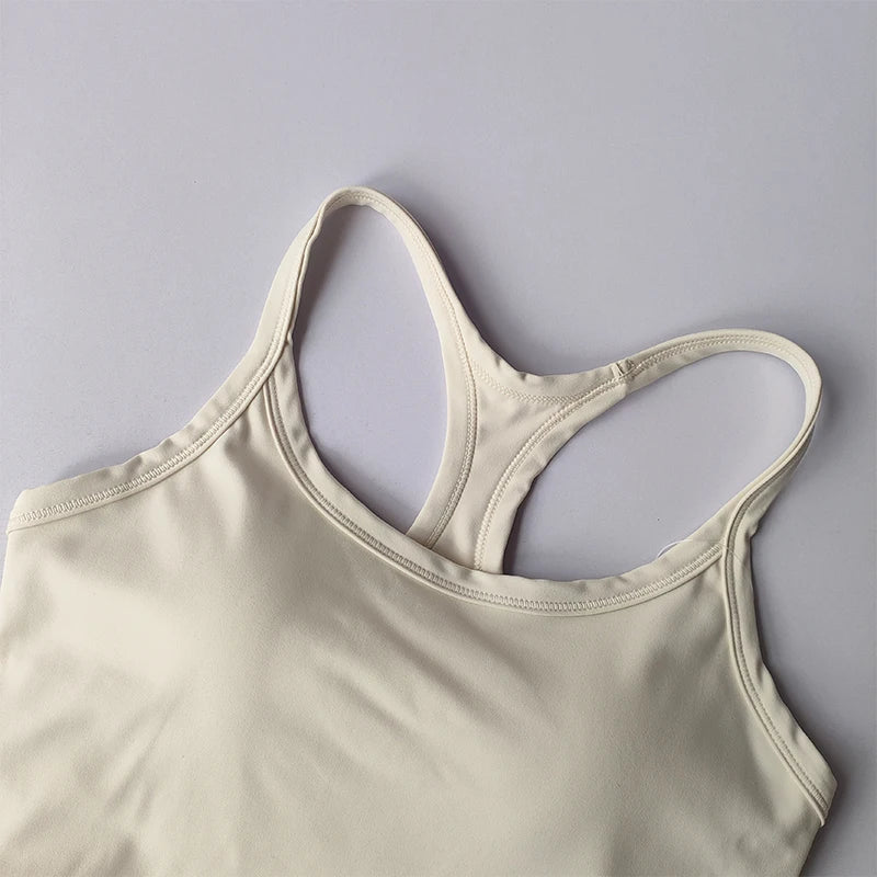 The Lady's Haven Boutique womens push up sports bra in soft beige with adjustable straps for support