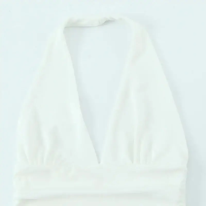 White off shoulder halter mini dress top from The Lady's Haven Boutique with deep V neckline